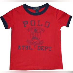 RALPH LAUREN POLO T SHIRT 4 ATHLETIC DEPT RINGER RL RED BLUE KIDS BOYS